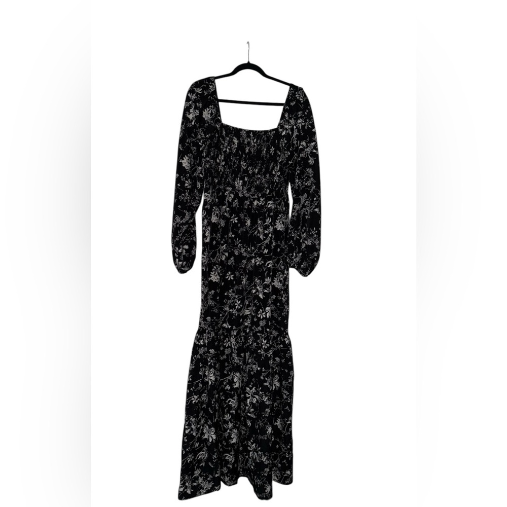 Pink Lily Black and White Floral Long Sleeve Maxi Dress